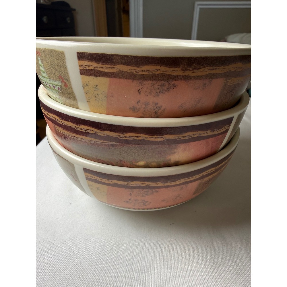 Pfaltzgraff Aura Stoneware Bowls Set of 3 Southwestern Star Earth Tones USA Made